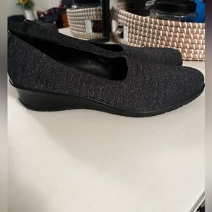 Ecco Felicia Stretch Charcoal Knit Slip On Wedge Shoes - Women's 41
